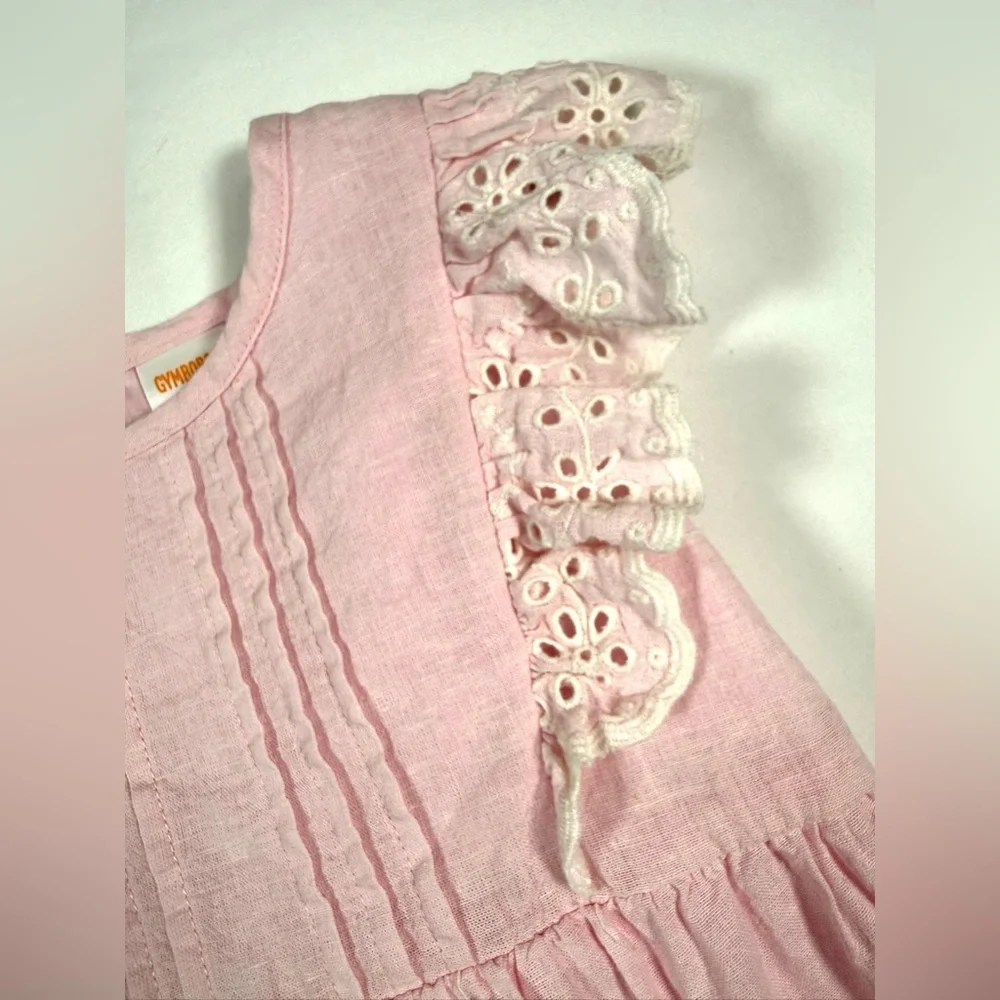 GYMBOREE‎ Girls’ Pink Flutter Sleeve Eyelet Lace Linen Blend Blouse Size 6